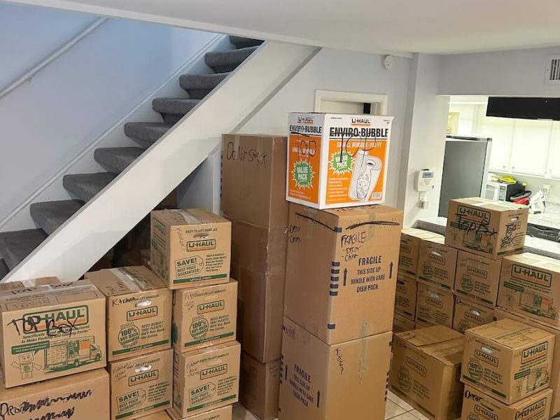 Packed Boxes Stacked Ready for Moving