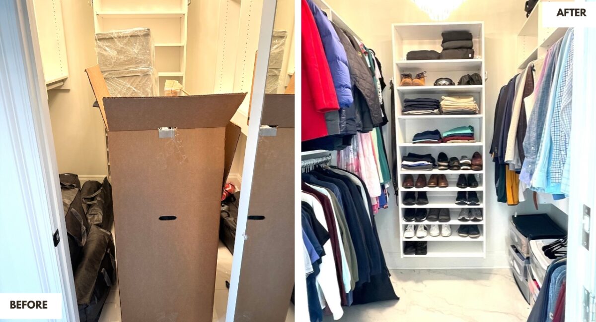Unpacking & Organizing a Walk-in Closet