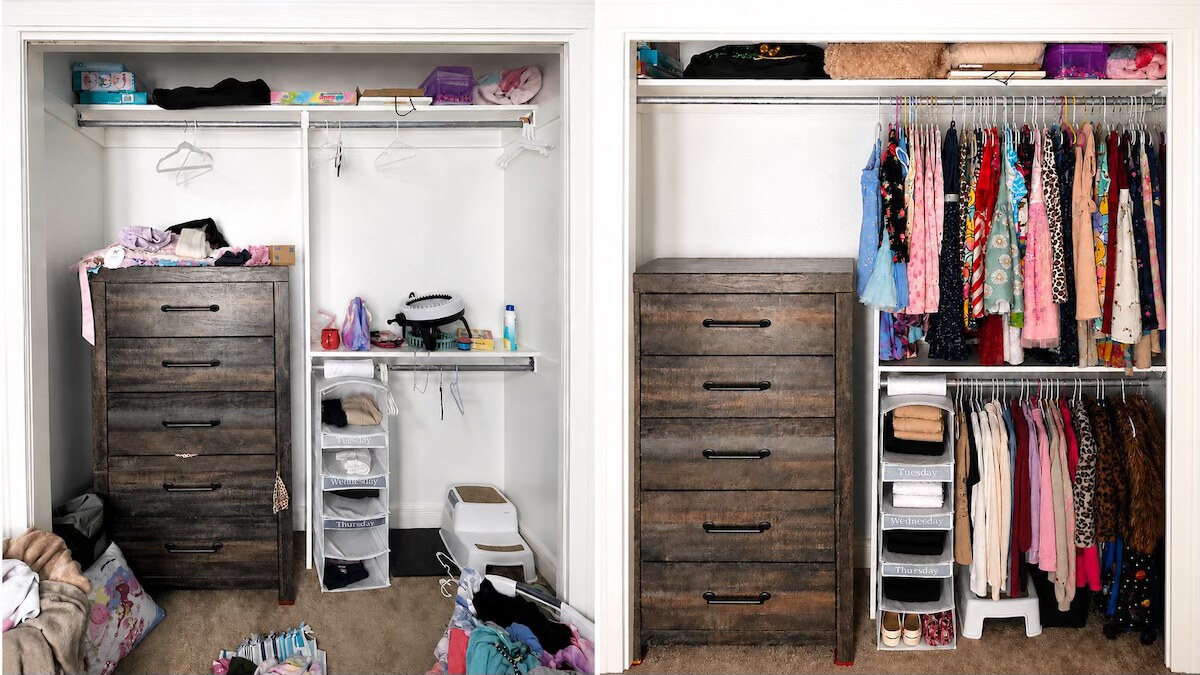 Kid's closet professionally organized and decluttered by Nola Organizers