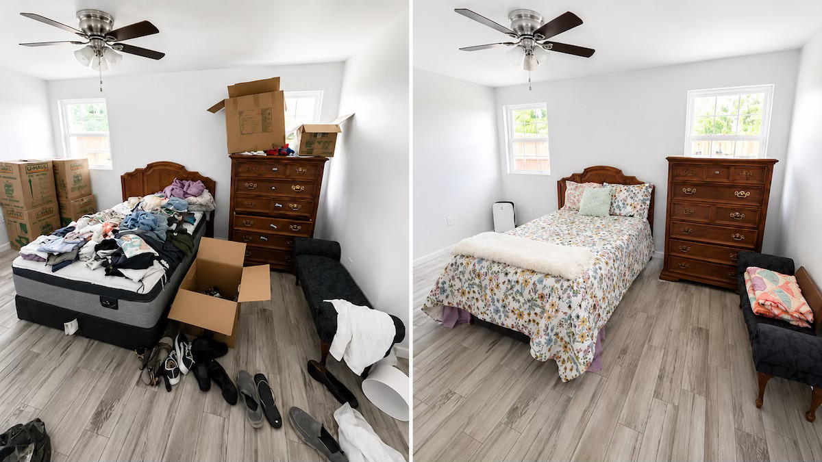 Bedroom unpacking and organizing before and after by Nola Organizers in New Orleans