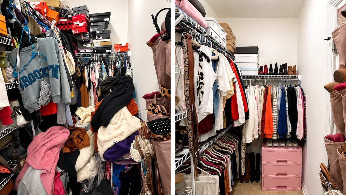 Walk-in closet organization before and after by Nola Organizers