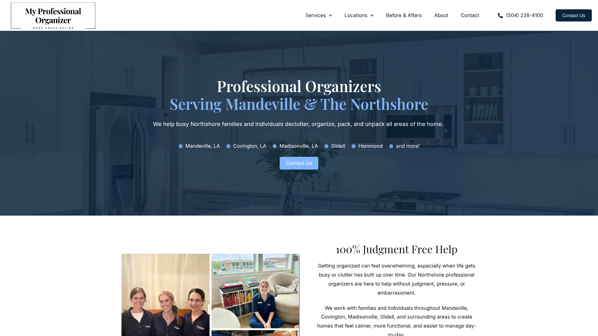 My Professional Organizer homepage hero section