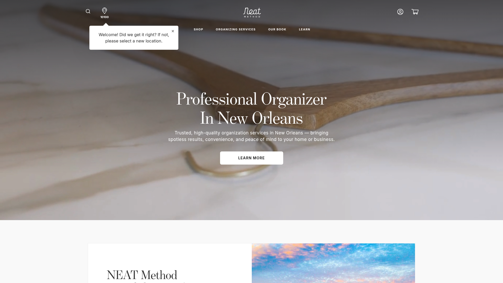 Neat Method New Orleans homepage hero section
