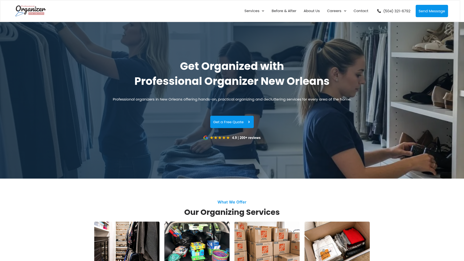 Professional Organizer New Orleans homepage hero section