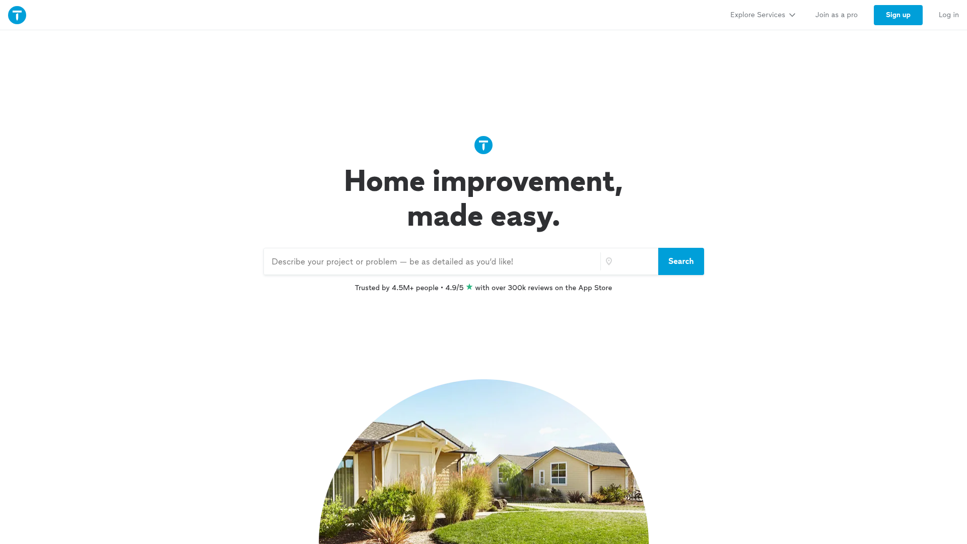 Thumbtack homepage hero section