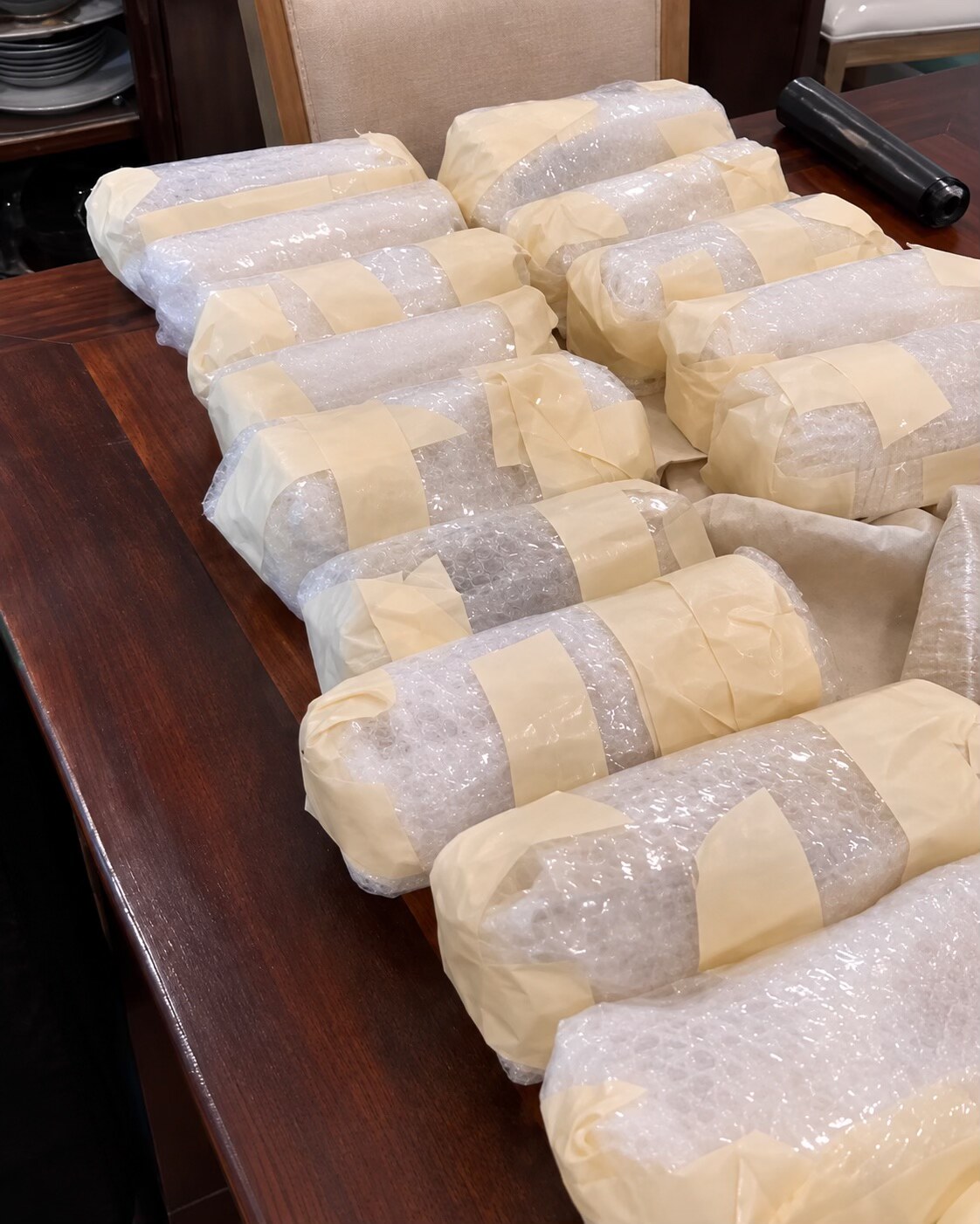 Glasses wrapped and packed for a kitchen move in New Orleans