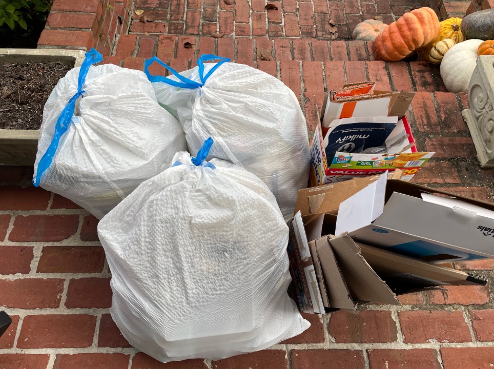 Trash removed while organizing more than 30 kitchen cabinets and drawers