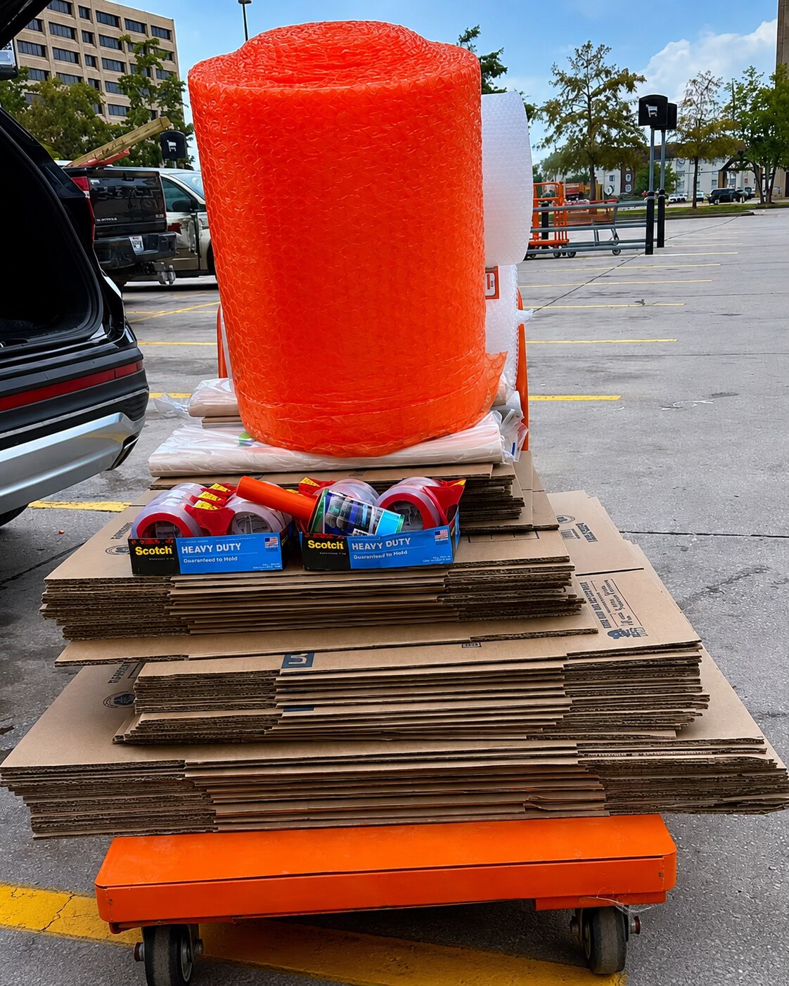 Packing supplies prepared for a New Orleans kitchen move