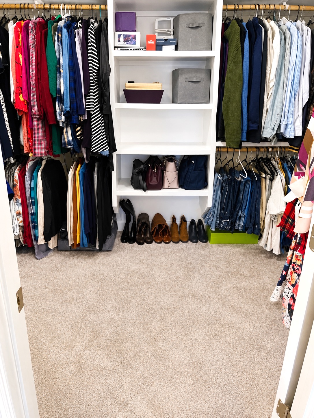 Organized clothing and shelves in the New Orleans walk-in closet