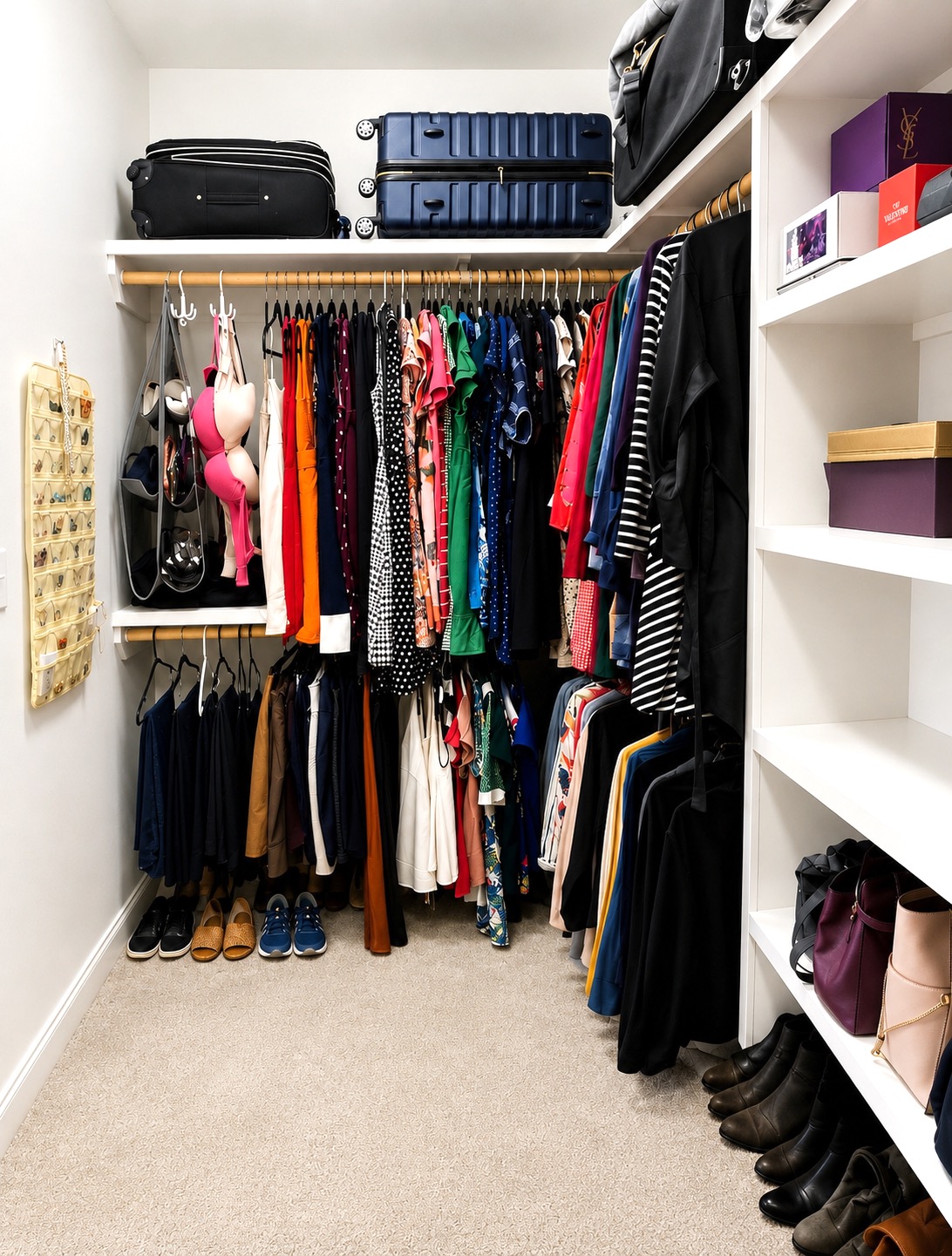 Additional organized section of the New Orleans walk-in closet