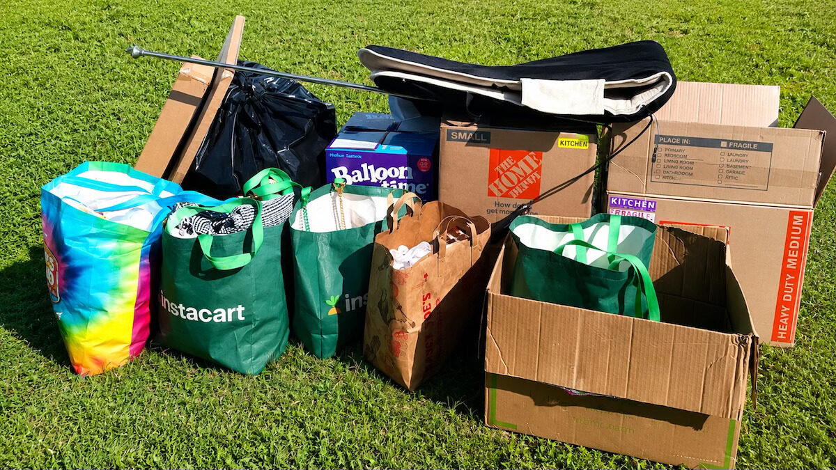 Decluttered items sorted and ready for donation