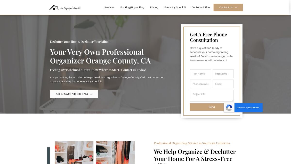 An Organized Home OC website screenshot