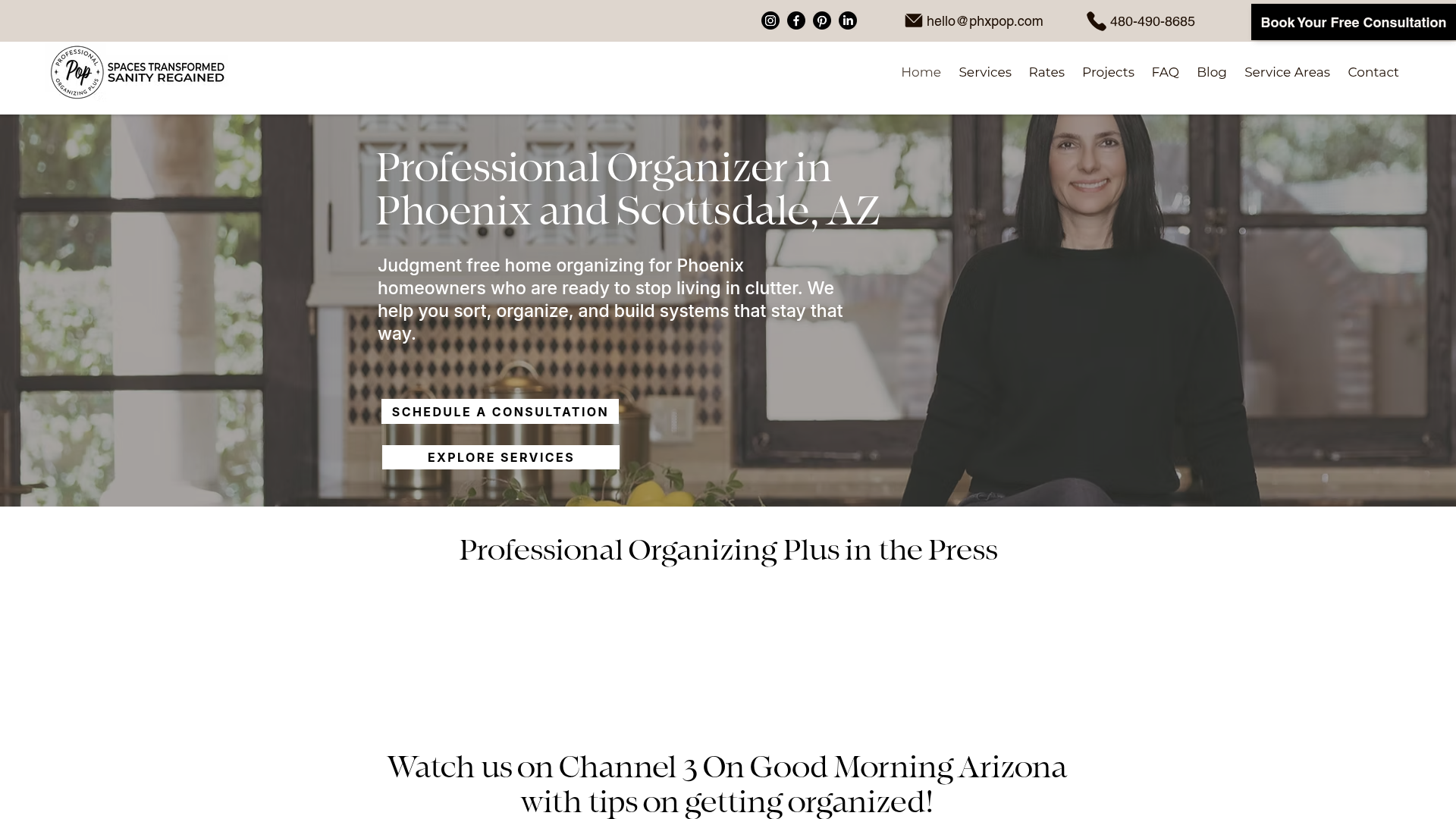 Professional Organizing Plus website screenshot