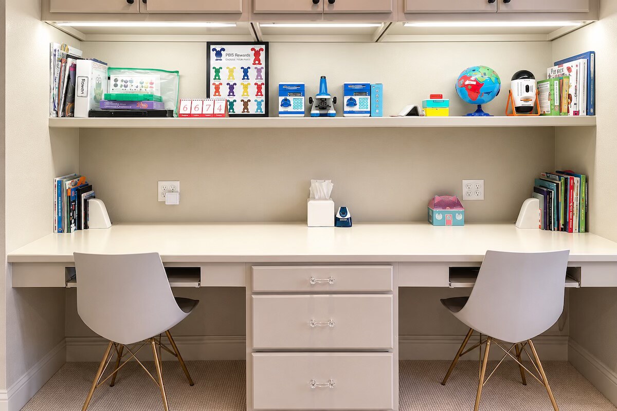 Built-In Desk and Shelf Organization - home office organizing in New Orleans by Nola Organizers