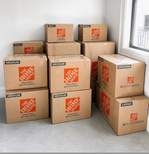 Labeled and organized moving boxes packed for a New Orleans move