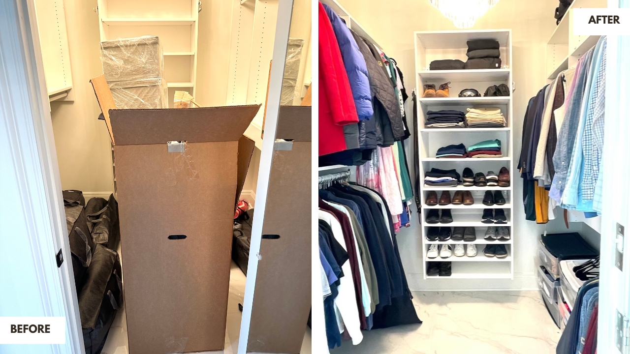 Unpacking & Organizing a Walk-in Closet